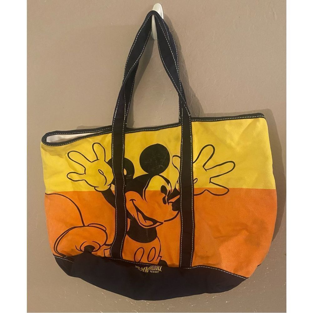 Vintage Disneyland Tote Bag Mickey Mouse Walt Disney World Neon Orange Yellow